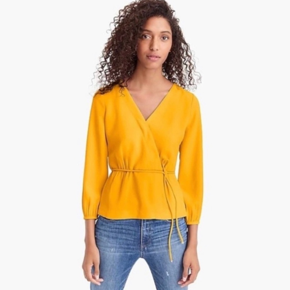J. Crew Mustard Yellow Wrap Tie Waist Blouse Sz 4
